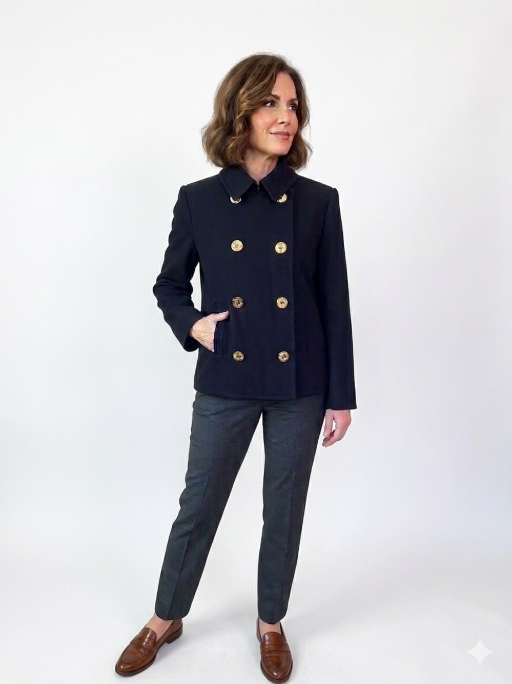 LAUREN RALPH LAUREN Rare Vintage Tailored Double-Breasted Peacoat in Navy